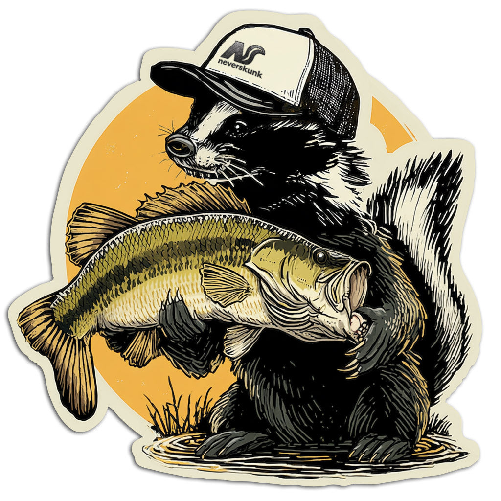 “Stanky” the Skunk with Largemouth Bass 4"x 4" Die Cut Sticker