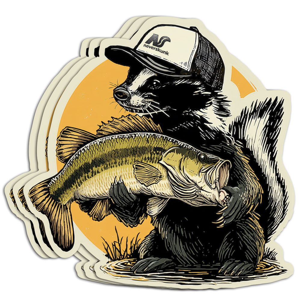 “Stanky” the Skunk with Largemouth Bass 4"x 4" Die Cut Sticker