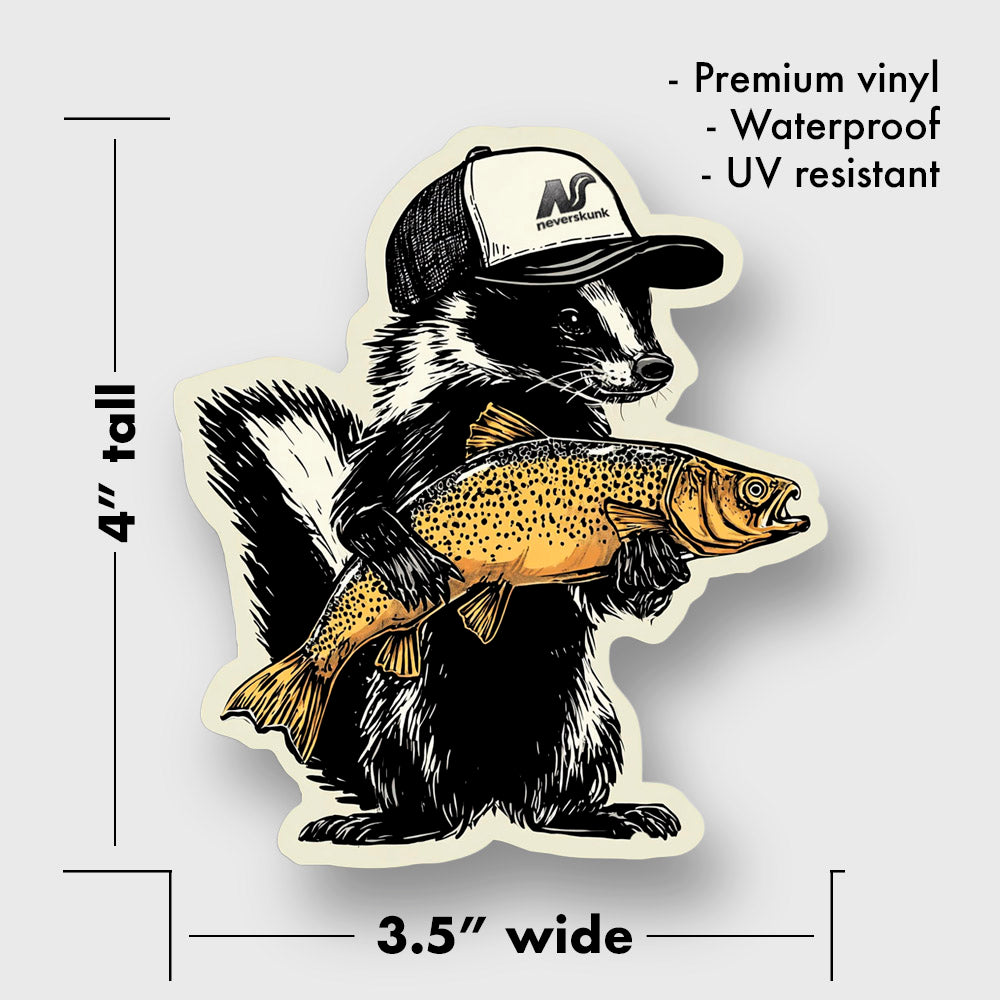 "STANKY" THE SKUNK WITH BROWN TROUT DIE CUT STICKER
