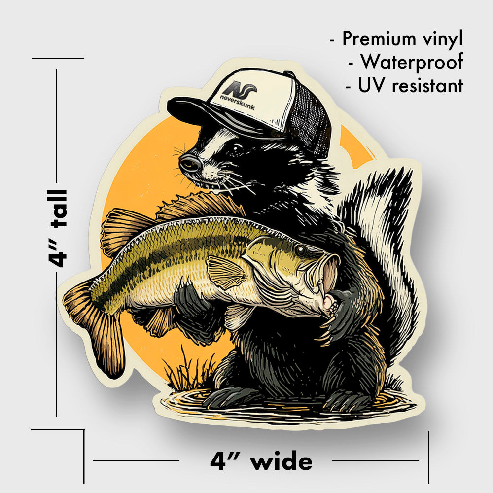 "STANKY" THE SKUNK WITH LARGEMOUTH BASS DIE CUT STICKER