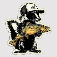"STANKY" THE SKUNK WITH BROWN TROUT DIE CUT STICKER
